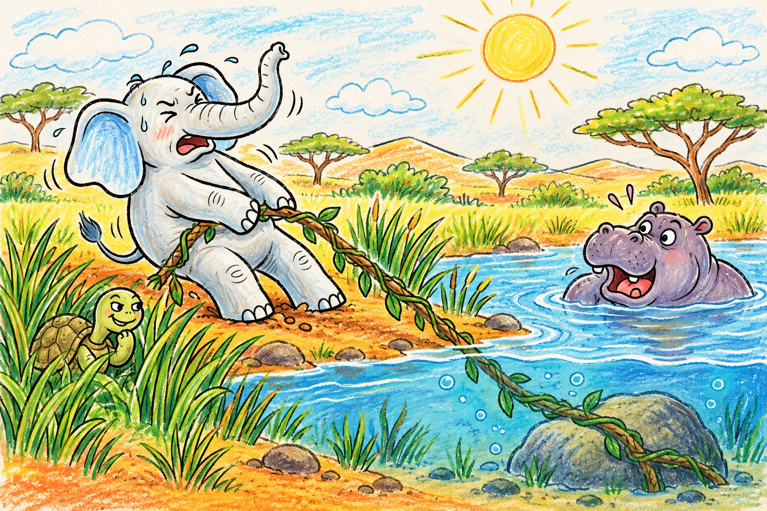How Tortoise Defeated Elephant and Hippopotamus